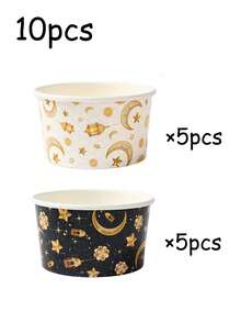 White/Black Ramadan Disposable Bowls, Home Decor Tableware With Star And Moon Patterns, Ramadan Party Tableware Decorations, Disposable Festive Party Tableware, Themed Party Decorations, Suitable For Ramadan Tableware Supplies, Disposable Tableware, Festive Party Tableware. - Multicolor - View 12