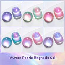 MEET ACROSS Bộ 6 lọ sơn móng tay gel mắt mèo Aurora Pearls 7ml kèm que nam châm, sơn gel nhũ lấp lánh Aurora Shimmer Glitter Cat Magnetic Gel Polish bán vĩnh cửu, có thể tháo gỡ dễ dàng, dùng cho đèn UV LED, làm móng nghệ thuật tại nhà và salon. - Nhiều màu - Xem 6