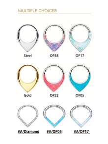 1 件水滴形低过敏性 316L 不锈钢鼻环，16G 鼻中隔环穿刺饰品，8mm/10mm 镶嵌白色/蓝色/紫色/粉色蛋白石鼻环，金色和银色可选，吊坠耳环 - 彩色 - 查看 4