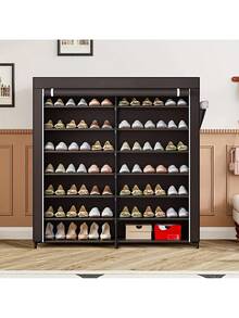 Senmeo Black 14-Cube Double-Row Shoe Rack - Side Pocket - Small