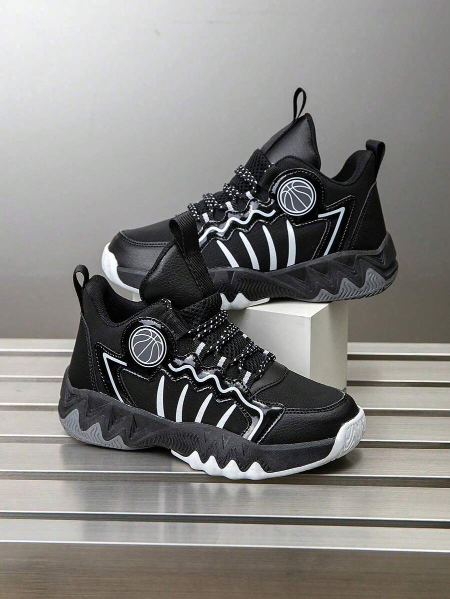 1 Pair Kids' Basketball Shoes, Outdoor Sports Shoes, Casual Shoes, Comfortable New Fashion Colorblock Breathable Mesh Boys' Shoes - Grey - View 1