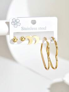 6件套优雅简约不锈钢耳环套装