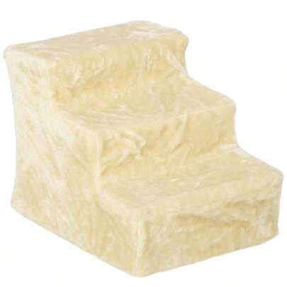 PawHut 3-stegs husdjurstrappa, 35 cm, plyschlook, för katter upp till 4,5 kg, beige.