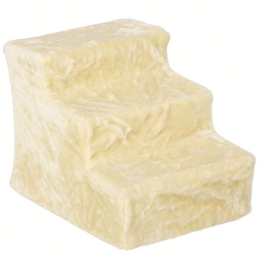PawHut 3-Step Pet Stairs, 35cm, Plush Look, For Cats Up To 4.5kg, Beige. - Champagne - View 1