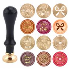 BAOFALI 1个蜡封头/7件套蜡封印章，包含“谢谢”、“生日快乐”、“爱意满满”等英文单词印章 - 英文单词蜡封印章 - 婚礼请柬蜡封 - 礼品包装蜡封