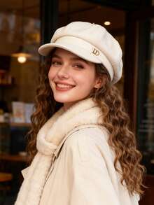 Solid Color Beret, Baseball Cap, Women's Spring/Summer Korean Style, Versatile, Face-Slimming Octagonal Cap, Japanese Style Large Head Circumference Painter's Hat.