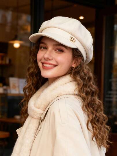 Solid Color Beret, Baseball Cap, Women's Spring/Summer Korean Style, Versatile, Face-Slimming Octagonal Cap, Japanese Style Large Head Circumference Painter's Hat.