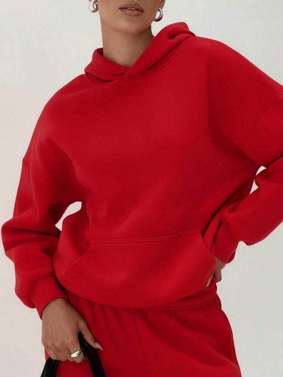 HoodieClean Fit,Warmth,Oversized Fit&Long Length,Women's Pocket Long Sleeve Hoodie For Fall/Autumn&Winter,Minimalist,Baggy Drop Shoulder,Fall Autumn Clothes For Women,Winter Clothes For Women, Tops For Women,Red,Chic,Hoodies Hoodie For WomenLoose And Comfortablewinter Clothes For Women Hoodies For Women - Đỏ - Xem 1