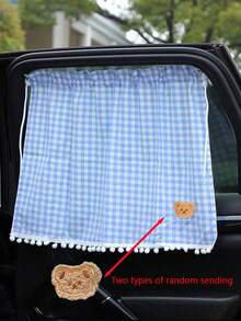1pc Car Rear Window Sunshade, Suction Cup Mounted, Cute Plaid Bear Design, Random Bear Pattern & Stitching Style - one-size - View 10