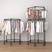 1 件多功能六角旋转晾衣架带轮双层晾衣架卧室挂衣服帽子收纳架 - 彩色 - 查看 12