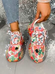 2026 Zapatillas de mujer con rhinestones para primavera, zapatos casuales transpirables con cristales, zapatos de fiesta con suela gruesa y de moda