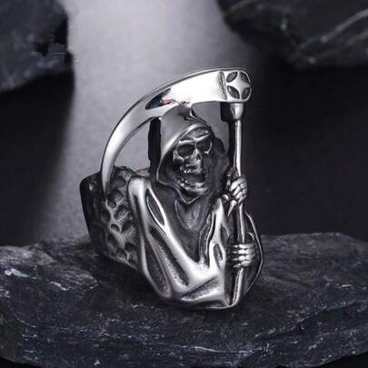 1 pieza Anillo de dedo con hoz del Segador Vintage, adecuado para uso diario de hombres u ocasiones de Halloween