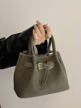 Bolso de cubo mini de PU, bolso de mano pequeño versátil con cordón, bolso bandolera de estilo retro para mujer, nuevo diseño