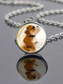 1 件可爱小狗主题玻璃凸面宝石项链，搭配银色合金链，时尚又充满青春气息的配饰。 - 銀色 - 查看 10