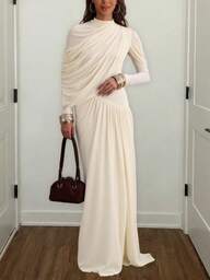 DOUCIU durchsichtiges, unregelmäßig plissiertes, elegantes Maxikleid