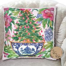 1PC 18x18 Inch Chinoiserie Christmas Pillowcase, Holiday Pillow Cover, Floral Watercolor Accent Pillow, Home Gift, Chinoiserie Pillow Cover, Perfect Gifts For Christmas/New Year/Holiday/House Warming/Fall/Winter Home Decoration - 樣式-1 - 查看 1