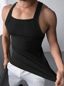 Camiseta de tirantes básica y casual con costillas para hombre - Negro - Ver 3