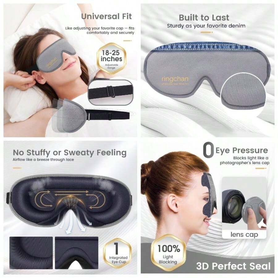Antifaz 3D Para Dormir De Noche, Para Hombres Y Mujeres, Para Siestas O Para El Da. Bloquea La Luz Por Completo. Fcil De Ajustar. Ligero, Cmodo Y Suave Al Tacto. Gris Tormenta. - Gris Tormenta. - Ver 1