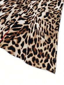 HUTENER Leopard Print Color Block Short Sleeve Dress With Turndown Collar, For Women, Spring/Summer - Volcanic Gray - View 4