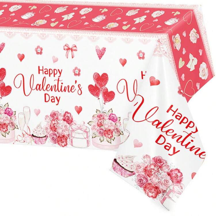 Mantel rectangular de San Valentín, romántico y desechable, con forma de corazón, para bodas, compromisos y aniversarios. - Rojo - Añade 3