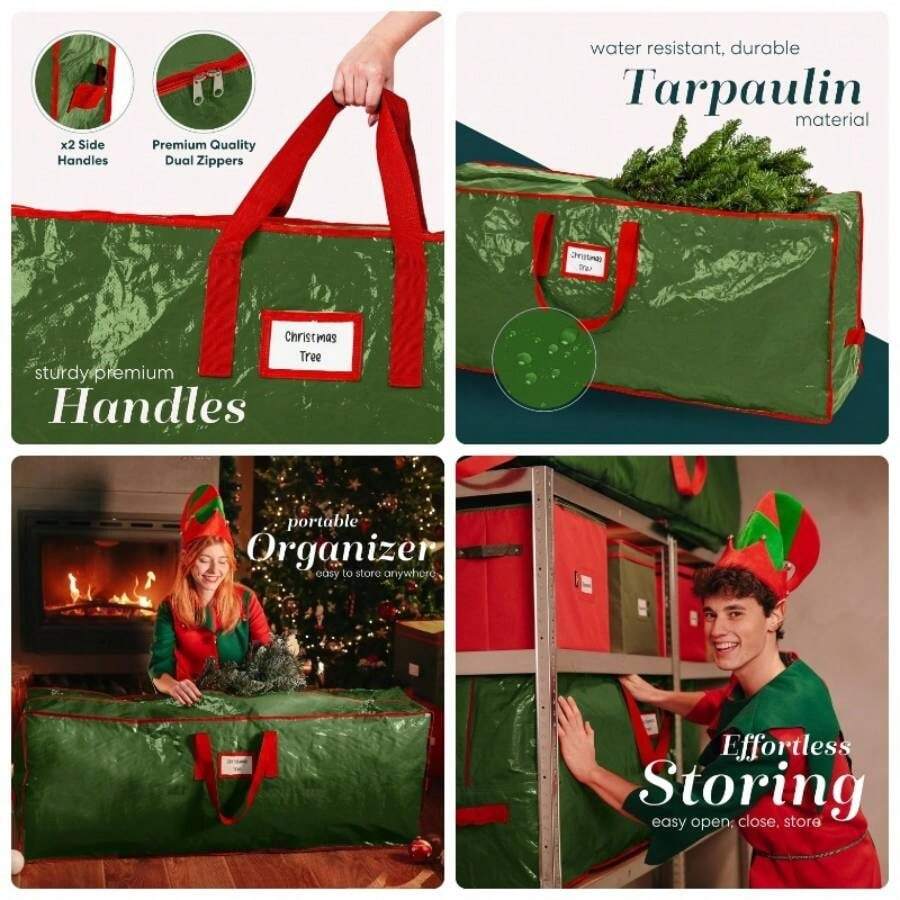 Bolsa de almacenamiento para rbol de Navidad Almacena un rbol de Navidad artificial de 2. metros desmontado. Material resistente al agua para proteger el polvo, los insectos y la humedad. Bolsa con cierre y asas de transporte - Verde - Ver 1