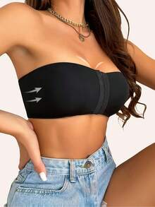 Women's Front Closure Strapless Bralette, Solid Color Seameless Wire-With Removable Pads Soft Breath Comfort Fit Non Slip Four Season Series Lingerie And Underwear - 杏色 - 查看 7