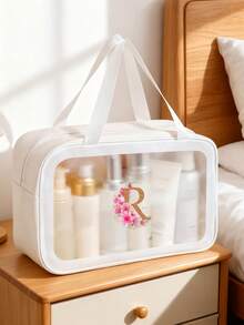 1个花卉字母A-Z旅行化妆包，大容量PU化妆包，护肤品和洗漱用品收纳袋，口红和化妆品收纳袋，防水家用医疗包，便携高端旅行包，简约优雅双色多隔层收纳包，适合女性、学生、旅行者，可作为礼物送给朋友、同学、老师、母亲、姐妹，生日、节日礼物 - 白色 - 查看 8