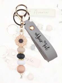 1个可定制雏菊串珠钥匙扣，可个性化定制文字、日期或符号 - 浅色和金色珠子，龙虾扣，优雅礼物，适合送给女性、教师、生日、圣诞节、婚礼、情人节、周年纪念日等场合 - 耐用人造珠钥匙扣，充满纪念意义的纪念品 - 彩色 - 查看 8
