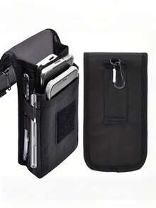 1pc Men's Large Capacity Wallet With Phone Pouch, Multi-Function Card Holder, Belt Loop Flip Cover Phone Bag, 3 Compartments, Casual Pen Slot, Waist Hanging Pouch (Zipper Style Random) - Black - View 3