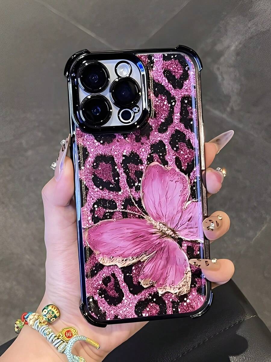 Butterfly Pink, Thickened Four-Corner Phone Case With Electroplated Frame And Drop-Proof Safety Cushioning. Suitable For Samsung Galaxy S22/23/24/25 Edge Ultra/FE+, And Also Compatible With Phone17, 17Air, 17pro, 17pro Max/16/15/14/13/12/11 Pro/Plus/Max/X/Xs/Xsmax. A Thoughtful Birthday Gift For Girlfriends, Boyfriends, And Friends, And A Great Halloween Gift. - 彩色 - 查看 1