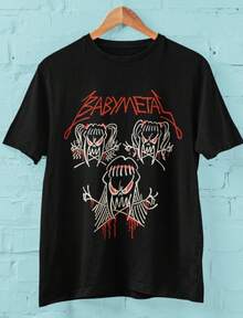 BABYMETAL Crewneck T-Shirt, Babymetal Tee Shirt Three, Japanese Heavy Metal Band, Kawaii, Music Love - 黑色 - 查看 1