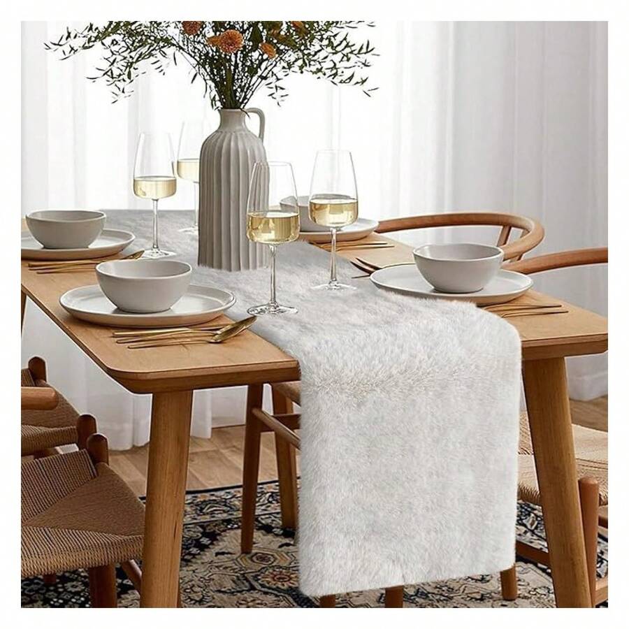 WhiteFur Table Runner 15x72 Inch, Fluffy Furry Dresser Runners For Bedroom, Living Room Decor,Coffee Table Cover, Christmas Wedding Party Decoration - Multicolor 607 - View 1