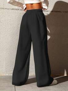 1件装女士宽松休闲百搭直筒户外裤 - 黑色 - 查看 2