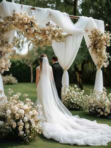 1pc White Chiffon Arch Window Curtain Sheer, Suitable For Indoor/Outdoor Wedding, Valentine's Day Decor, Ceiling Decor Ceremony, Party & Banquet Decor, Multi-Purpose Decor, Valentine's Day Wedding Backdrop Decor, Event Party Backdrop Decor - White - View 3