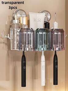 2pcs/3pcs/4pcs Large Capacity Storage Rack, Viral Suction Cup Toothbrush Holder, Wall-Mounted Toothbrush Cup Rack, No Drilling Mouthwash Cup & Toothpaste Organizer, With Rinse Cup