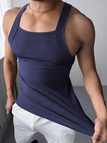 Men's Fashionable Ribbed Casual Basic Tank Top - Royal Blue - View 3