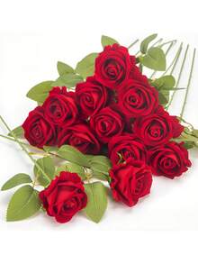 12 szt. czerwonych róż, sztuczne kwiaty, prawdziwe aksamitne kwiaty z łodygami, hurtowo do dekoracji domu DIY, na wesele, imprezę, walentynkowe prezenty, sztuczna róża