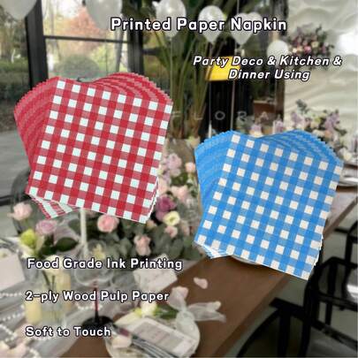 20/40pcs Red Color And Blue Plaid Patterns Party Napkins, Checkered Printed Paper Tissues Unfolding 13inch,Party Decorative Fancy Napkins,Outdoor Gatherings Using,Perfect For Wedding, Birthday,Celebration,Themed Festive Deco,Party Tableware Supplies