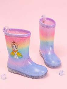 Kids Princess Rain Boots, Anti-Slip Waterproof, Cute & Versatile, Shiny - Yellow - View 2