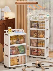 1pc Multi-Layer Storage Rack Cart, Foldable Storage Box, Kitchen Storage Organizer Rack, Tableware Storage Cabinet, Kitchen Storage Organizer Rack, Wardrobe Storage Box, Portable Plastic Wardrobe, Wardrobe Compartment Storage, Portable Storage Cart, Hand Truck - Trong sáng - Xem 10