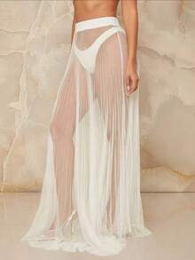 性感透视褶皱黑色网纱长裙，休闲涤纶面料 - 彩色 - 查看 13