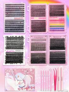 New Arrival 12-Piece Fluffy Eyelash Set - With Bottom Lashes/'s Eye Style/Fairy Lashes/Full Thick Clusters (30D-100D), Easy Beginners & Pros, Travel/Dances/Gatherings/Daily/Holiday Gifts - 黑色 - 查看 7