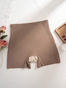 Women's Chestnut Color Seamless Safety Shorts, High Waist, Opaque, Stretchy, Breathable, Comfortable Slip Shorts - Khaki - View 8