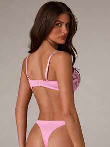 SHEIN BAE 女士花卉刺绣网纱文胸内裤套装，带钢圈，2 件套内衣 - 粉色 - 查看 2