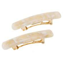Rectangle Barrette Set Of 2 - Classic Design Everyday Wear, Ivory 3S7P - Pavlova White - View 1
