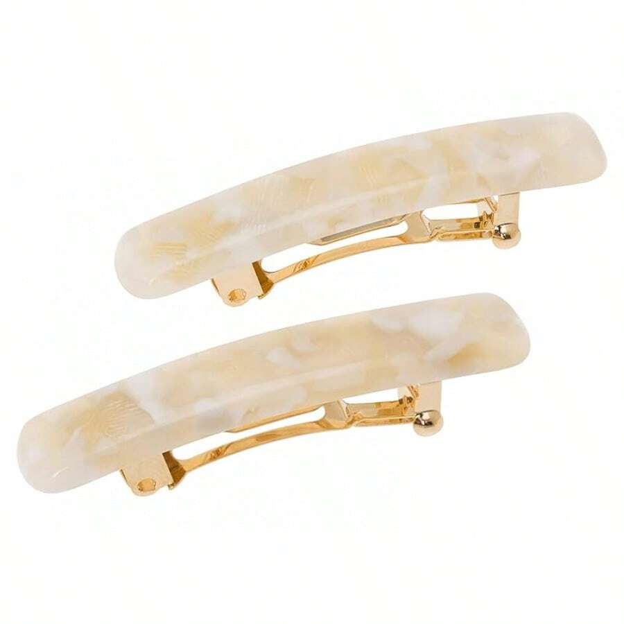 Rectangle Barrette Set Of 2 - Classic Design Everyday Wear, Ivory 3S7P - Pavlova White - View 1