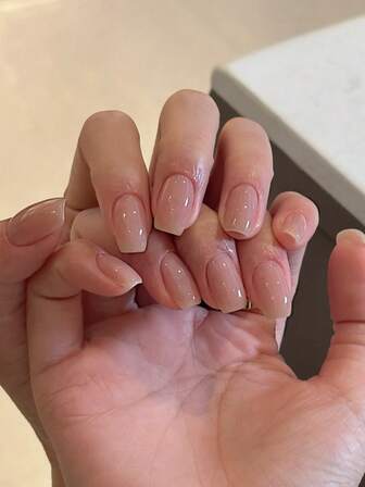 10 piezas de uñas postizas hechas a mano: Set de uñas falsas cuadradas cortas de color albaricoque, glamouriza instantáneamente, incluye 1 pieza de gel de gelatina y 1 lima de uñas