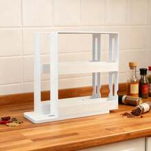 1 Large-Capacity Kitchen Storage Rack - 2-Tier Rotating Spice Rack, Suitable For Countertop And Cabinets, Multi-Functional Pull-Out Storage Rack - Porcelain White - View 6