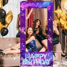 Birthday Party Photo Booth Props With Vibrant Purple And Pink Music Themes, Featuring "Happy Birthday" Text And Polyester Party Decorations - Multicolor - View 7