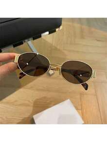 1pcs Metal Frame Oval Retro Fashion Glasses, Fashionable Design For Women, Suitable For Everyday Wear, Traveling & Beach Preppy Style For Back To School - màu nâu - Xem 11